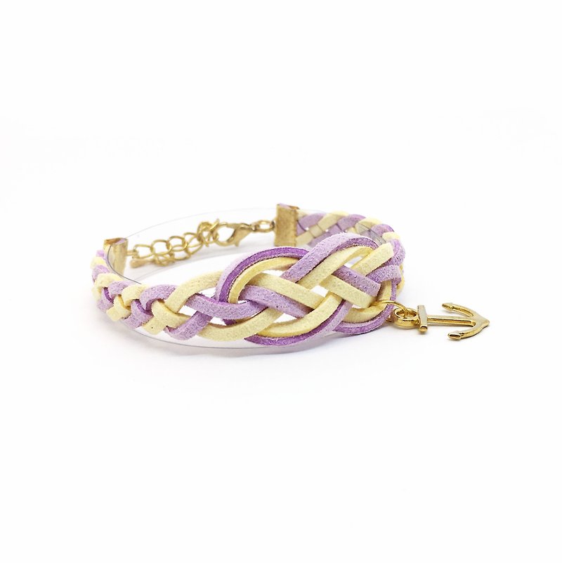 Handmade Braided Sailor Knot Bracelets Rose Gold Series- light purple&yellow - สร้อยข้อมือ - วัสดุอื่นๆ สีม่วง