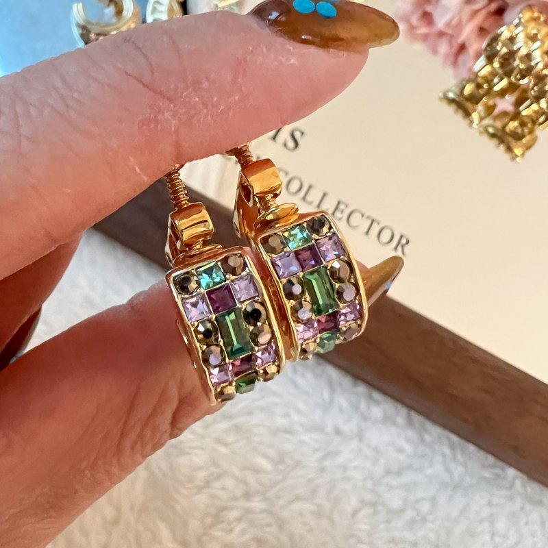【日本中古】Vintage Givenchy 彩色玻璃黃銅耳夾 - 耳環/耳夾/耳骨夾 - 其他金屬 金色