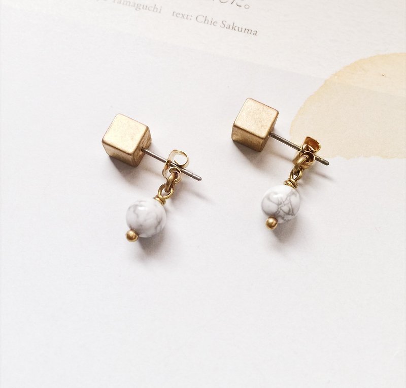 ❈La Don pull winter ❈ - earrings - box white turquoise - ต่างหู - โลหะ สีทอง