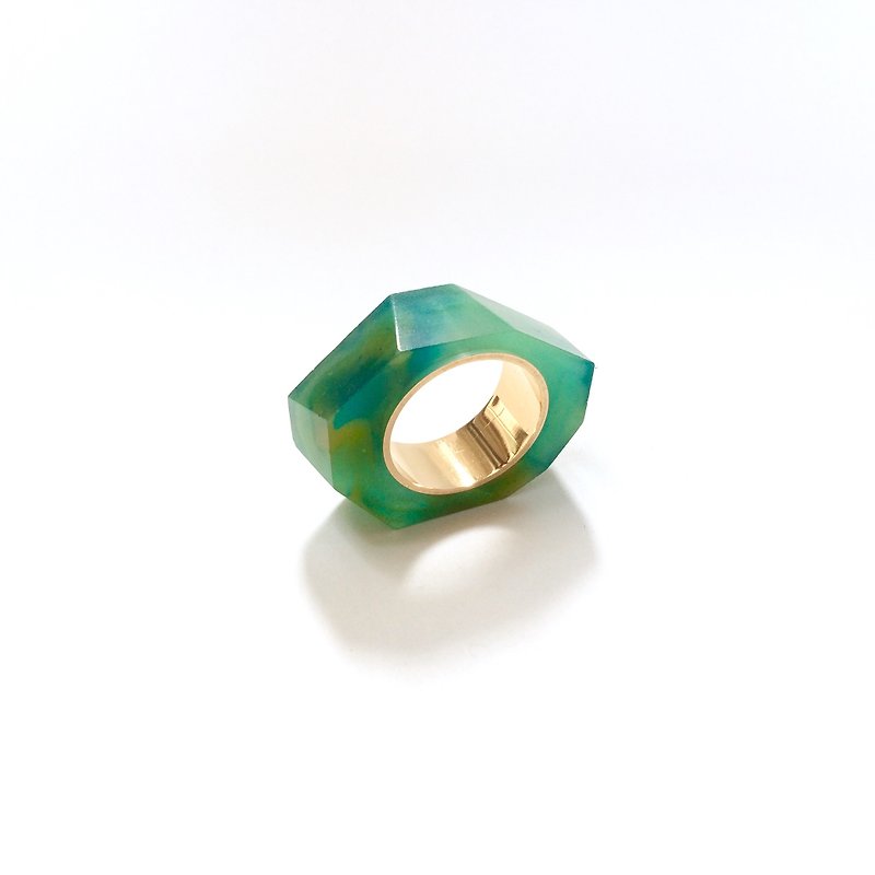 PRISMリング　ゴールド・グリーン - 戒指 - 樹脂 綠色