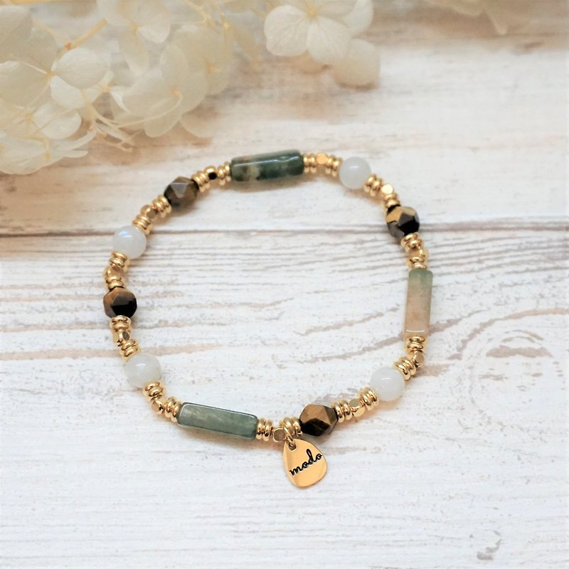 Grass Moonlight-Natural Stone Bracelet—Seaweed Stone Moonstone Tiger Eye Stone Bracelet - สร้อยข้อมือ - เครื่องประดับพลอย หลากหลายสี