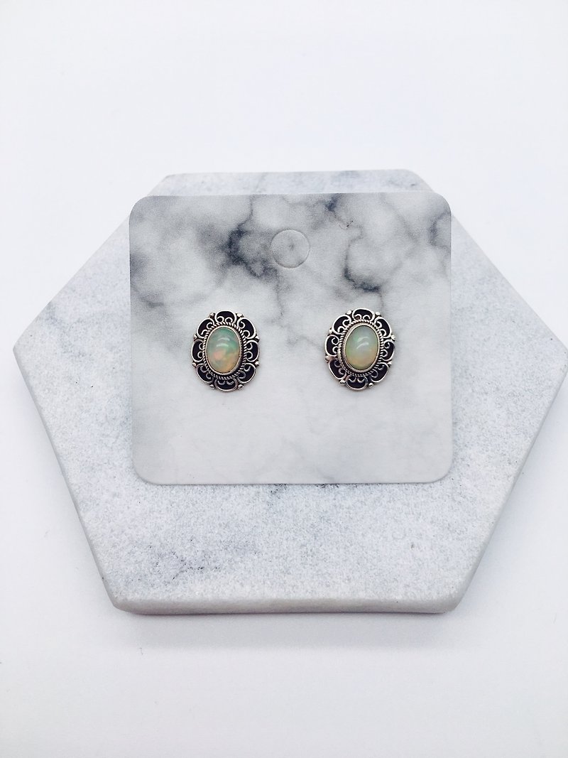 Opal 925 sterling silver elegant lace earrings handmade mosaic in Nepal - Earrings & Clip-ons - Gemstone Silver