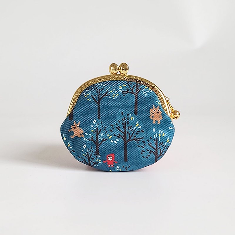 Water-repellent small egg coin kiss lock bag keychain bag - Hide and seek in the forest teal blue - Coin Purses - Cotton & Hemp 