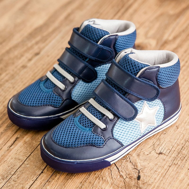 Kent藍色星星高筒休閒鞋(零碼特價 僅接受退貨) - 男/女童鞋 - 人造皮革 藍色