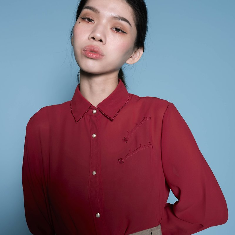 Crimson | long-sleeved vintage shirt - Women's Shirts - Other Materials Red