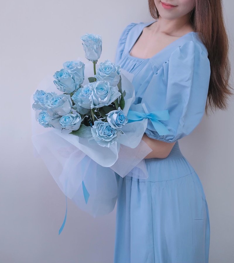 2025七夕 情人節藍色 韓式花束  生日花束 女友禮物 - 盆栽/植栽 - 植物．花 藍色