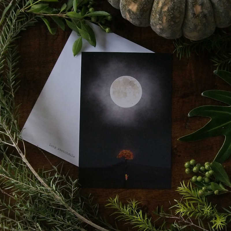 Postcard โปสการ์ด รูป คืนพระจันทร์เต็มดวง - การ์ด/โปสการ์ด - กระดาษ สีดำ