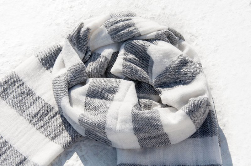 Cashmere Cashmere / Knitted Scarf / Pure Wool Scarf / Wool Shaw - Nordic Grey White - Knit Scarves & Wraps - Wool Multicolor