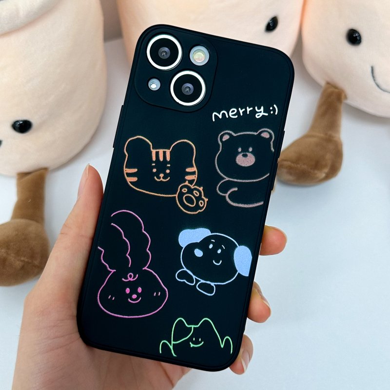 Mobile Phone Case Multiple Models Support Animal friends drawing Silicone Case - เคส/ซองมือถือ - ซิลิคอน สีดำ