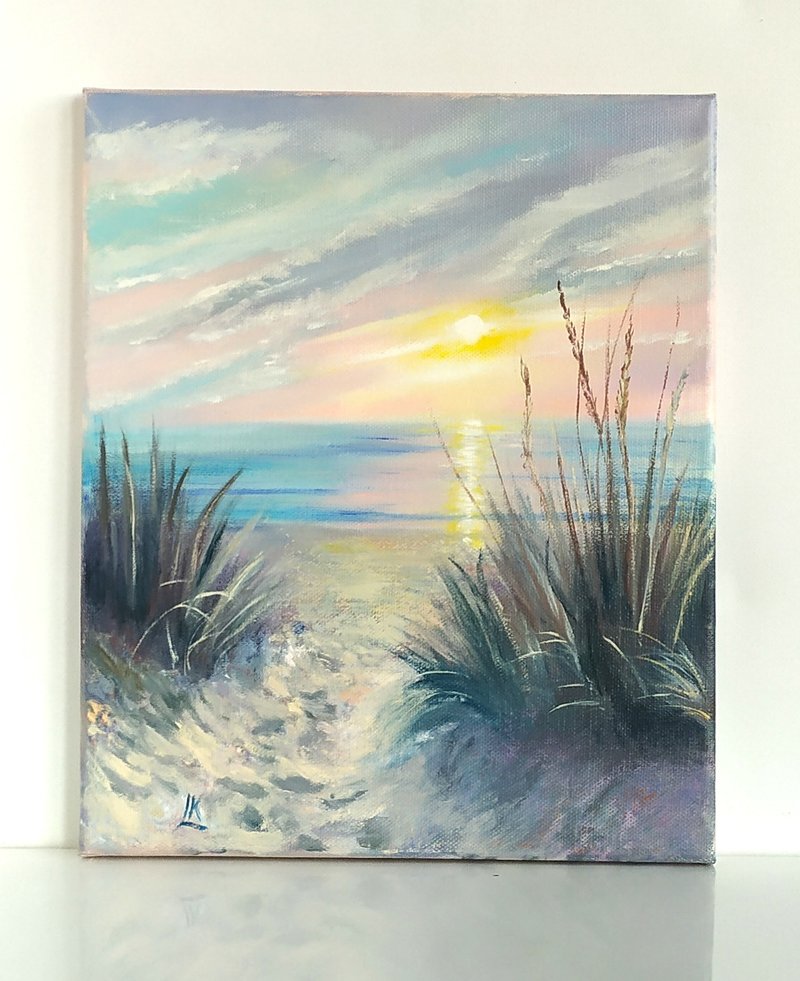 Sea Oil Painting on Canvas Sunrise Art Sunset Ocean Wall Decor Summer Wave Art - โปสเตอร์ - ผ้าฝ้าย/ผ้าลินิน 