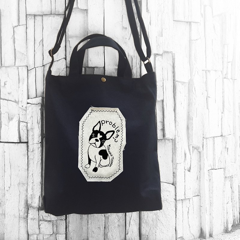 Faith Black-A4 Hand Sewing Canvas Handbag / Shoulder Bag / Shoulder Bag - Messenger Bags & Sling Bags - Cotton & Hemp Black