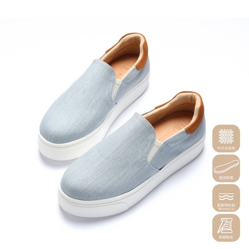 Denim stitching casual shoes-washed blue - Women's Casual Shoes - Other Materials Blue