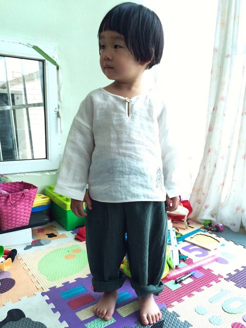 純粋なリネンの手作りの棘の長袖シャツ - 子供服 - その他 - コットン・麻 