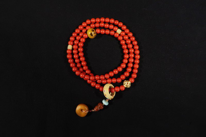 Original design natural raw ore cinnabar beads 108 multi-treasure bracelets - สร้อยข้อมือ - เครื่องเพชรพลอย 