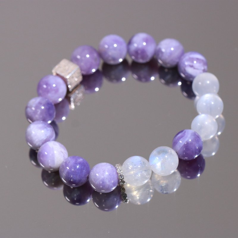 Purple taro milk cover / natural cream amethyst crystal bracelet with blue moonstone bracelet sterling silver accessories - Bracelets - Crystal Purple