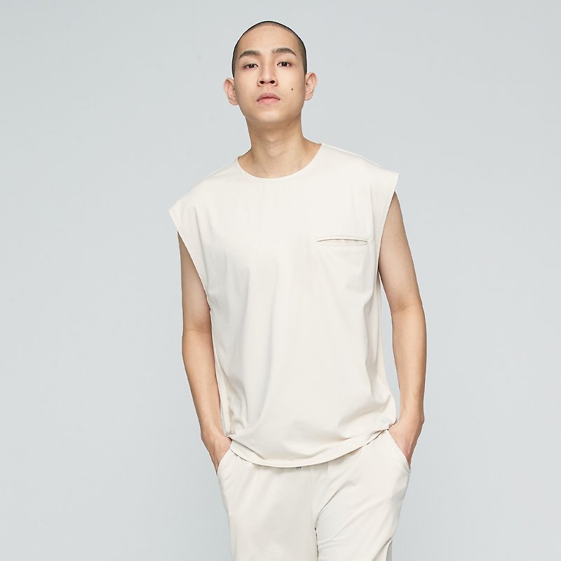 Reboot-Soho Functional Pocket Top (Male)-Hazy Khaki - Men's T-Shirts & Tops - Polyester Khaki