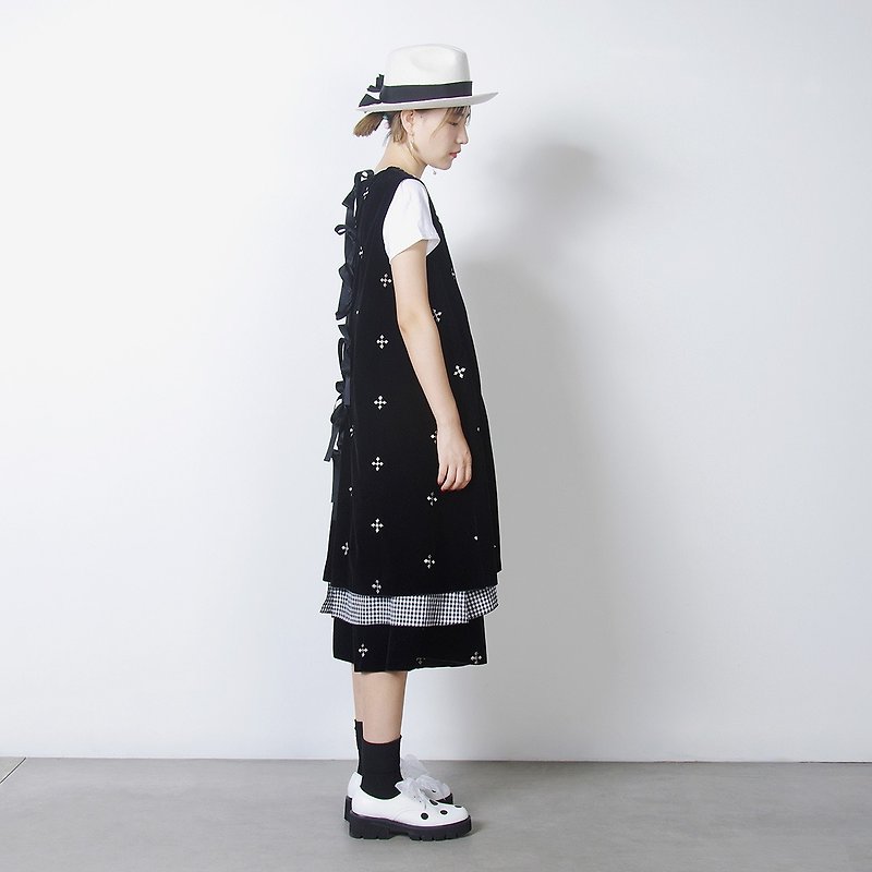 Ling stitch after flowering bandage DRESS - imakokoni - One Piece Dresses - Cotton & Hemp Black