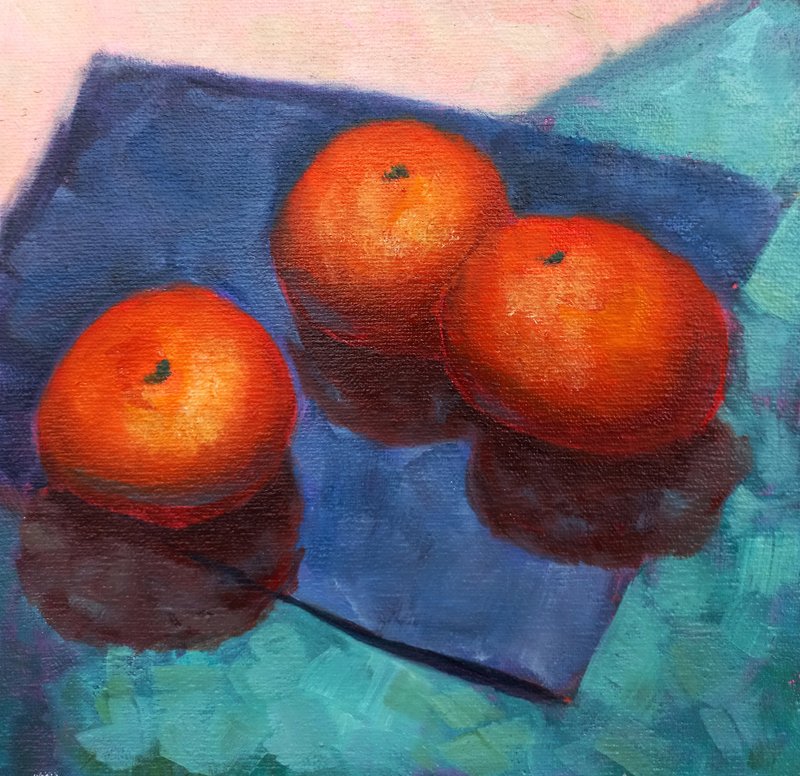 Tangerine Painting Fruit Original Art Oranges Oil Painting - Posters - Other Materials Multicolor