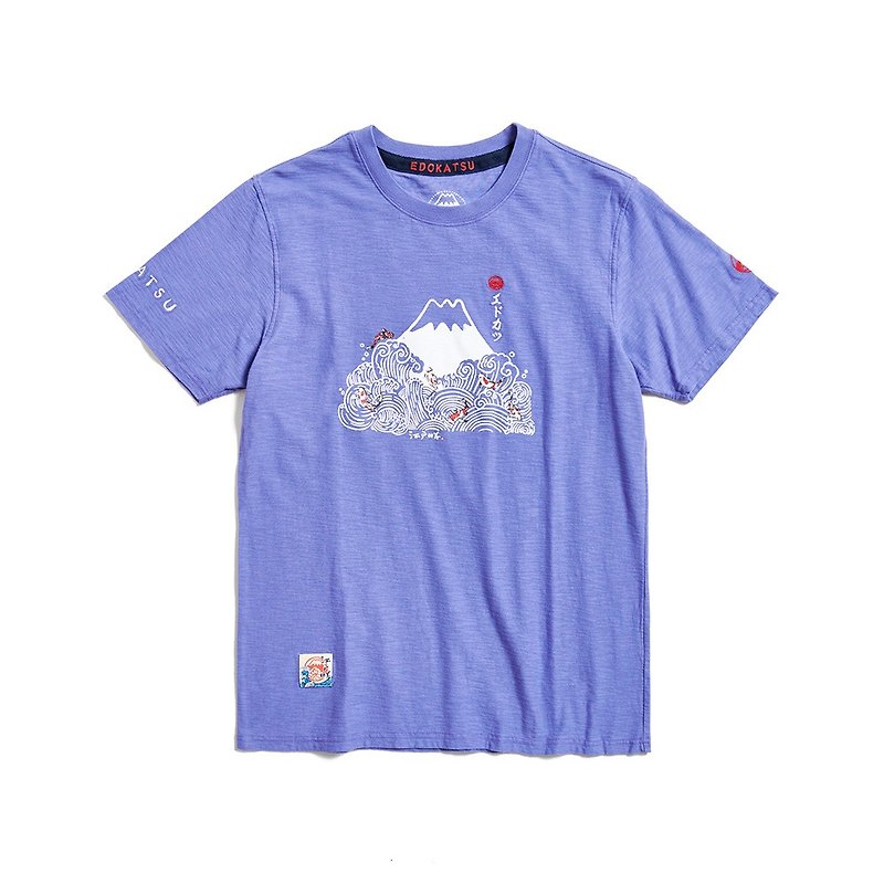 江戶勝 日系 海浪鯉魚短袖T恤-女裝 (灰紫色) #上衣 - 女 T 恤 - 棉．麻 紫色