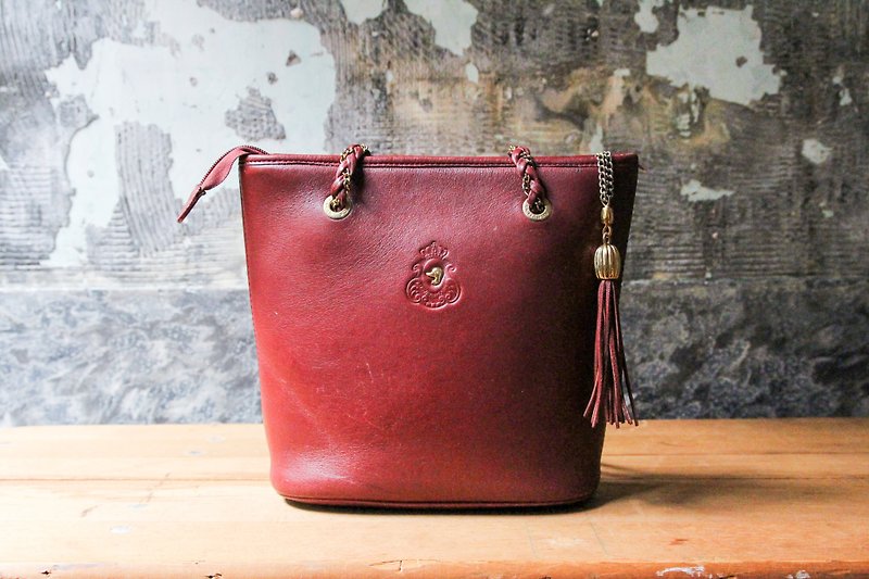 Curly department store-Vintage red leather shoulder bag side backpack retro - Other - Genuine Leather 