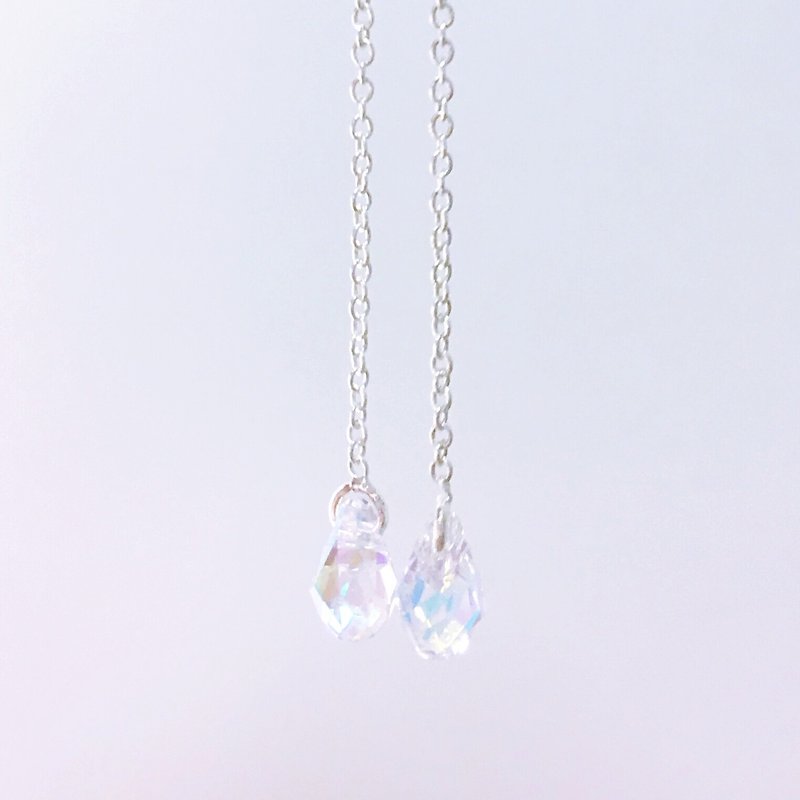 Rain elves S925 sterling silver earrings crystal swing earrings electroless anti-allergy attached silver silver cloth, silicone earplugs - ต่างหู - โลหะ สีใส