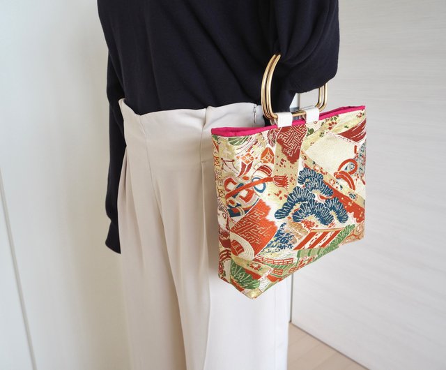 日本製 ハンドメイド】帯 x 帆布 リメイク ハンドバッグ 一点物