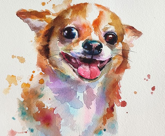 チワワ水彩画カラフルな動物アート小型犬イラストペットアート ショップ Mariartpro ウォールデコ 壁紙 Pinkoi