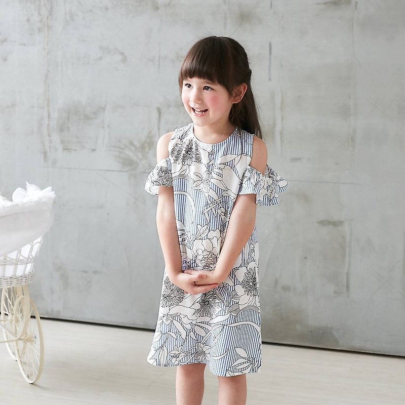 （子供服）純綿-鮮やかな花火 - キッズドレス - コットン・麻 ブルー