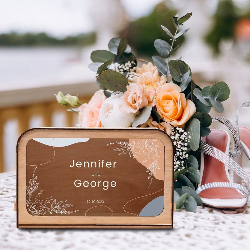 Personalized Wedding Card Box, Spring Wedding Decor, Envelope Box, Wooden Box - 包裝材料/包裝紙 - 木頭 多色