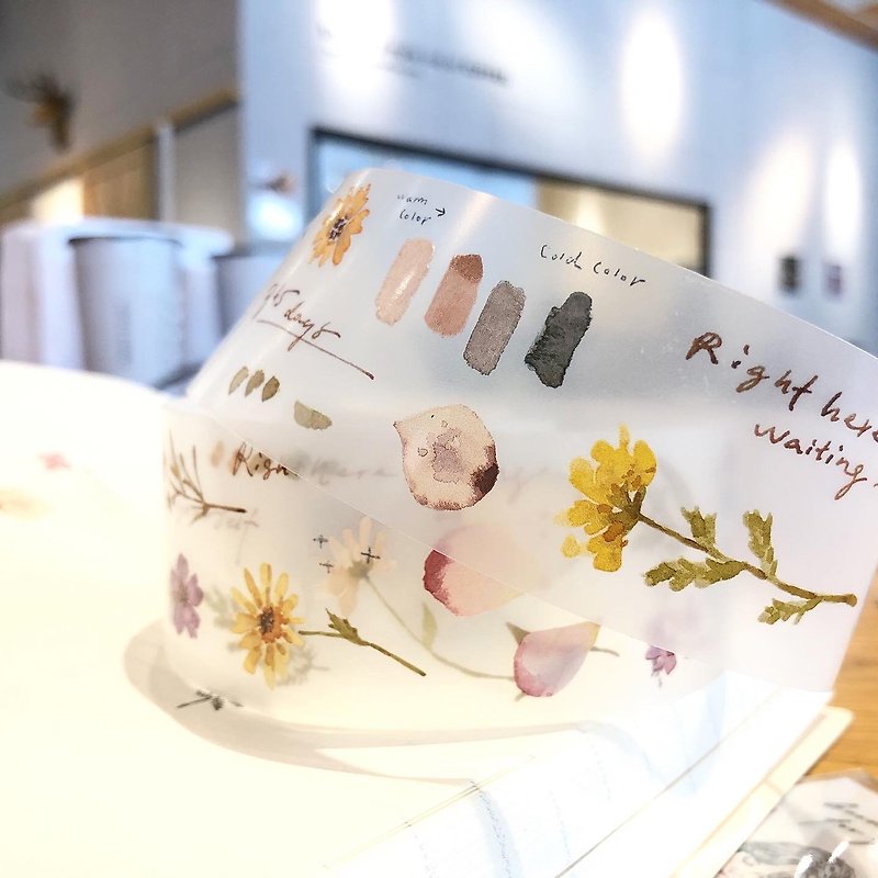 Flower set / 3.5cm PET matte transparent tape (white ink + transparent release paper) - Washi Tape - Plastic 