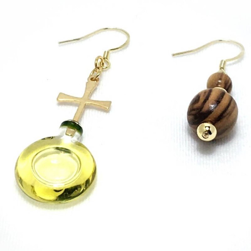 以色列 瓶安系列 24K金 手工吹製 十字架 耳環 橄欖油 8210062 - 耳環/耳夾 - 玻璃 金色