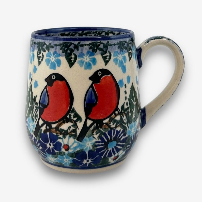 波蘭手繪手工陶-馬克杯 320ml 雙鳥花語系列 - 其他杯子 - 陶 多色