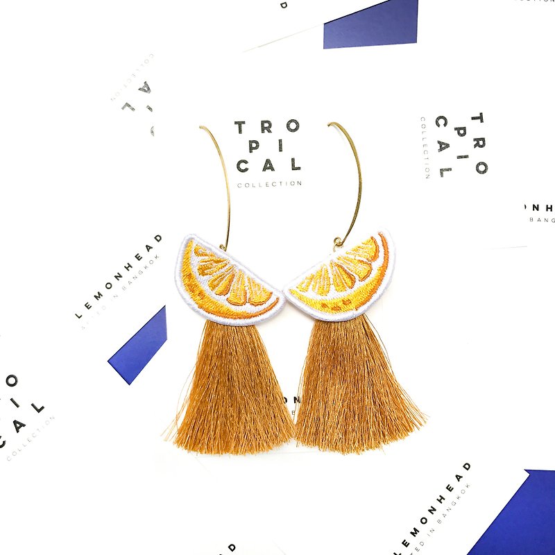 Lemon Earrings MUSTARD TASSEL - 耳環/耳夾 - 聚酯纖維 黃色