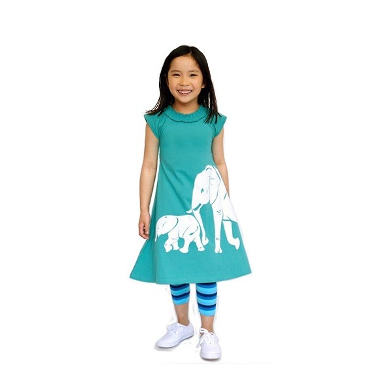 [Canadian Brand] Organic Cotton Dress/Child-Elephant - Other - Cotton & Hemp Green