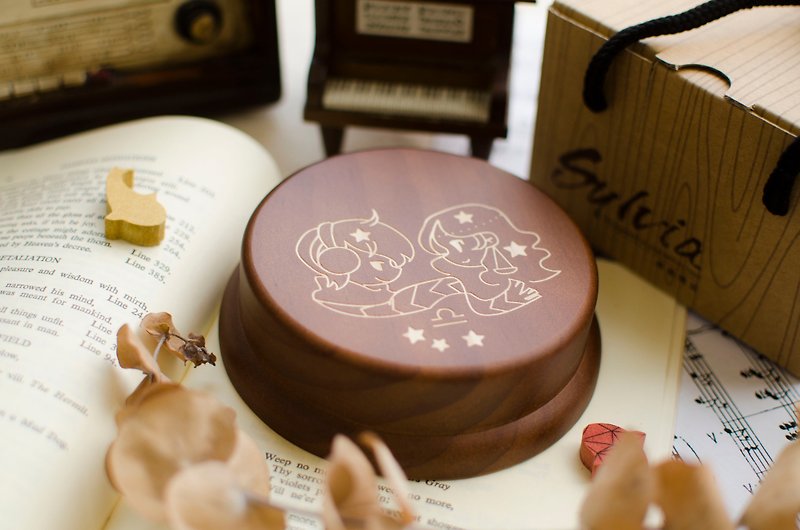 【生日禮物、紀念禮物、聖誕禮物】十二星座 天秤座 / 音樂盒 - 裝飾/擺設  - 木頭 咖啡色