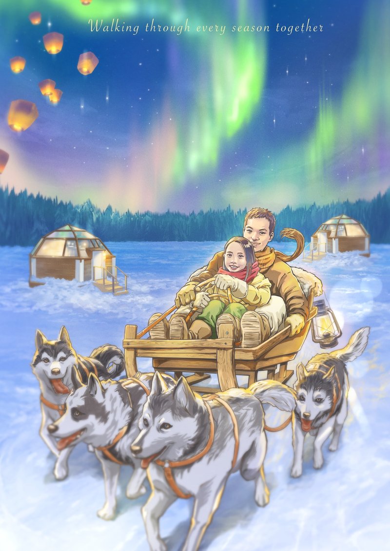 クリスマス バレンタイン ストーリー 似顔絵 人物画 カスタムギフト 電子データ まずはデザイナーにご連絡ください - 似顔絵・イラスト・挿絵 - その他の素材 