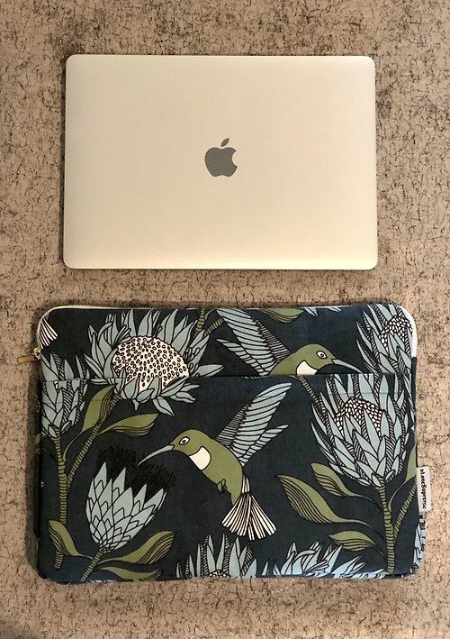 aLovesupreme South Africa computer case / new front pocket _ blue monarch  flower on iron gray background - Shop sarainbowland Laptop Bags - Pinkoi
