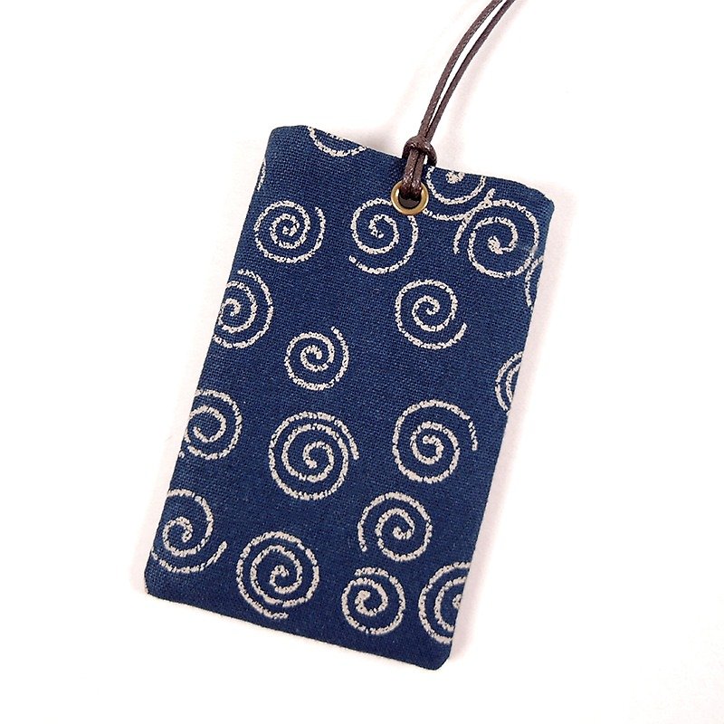 悠遊卡 證件套 名片卡套  卡袋-日式圖騰(和風捲) - 證件套/卡套 - 棉．麻 藍色