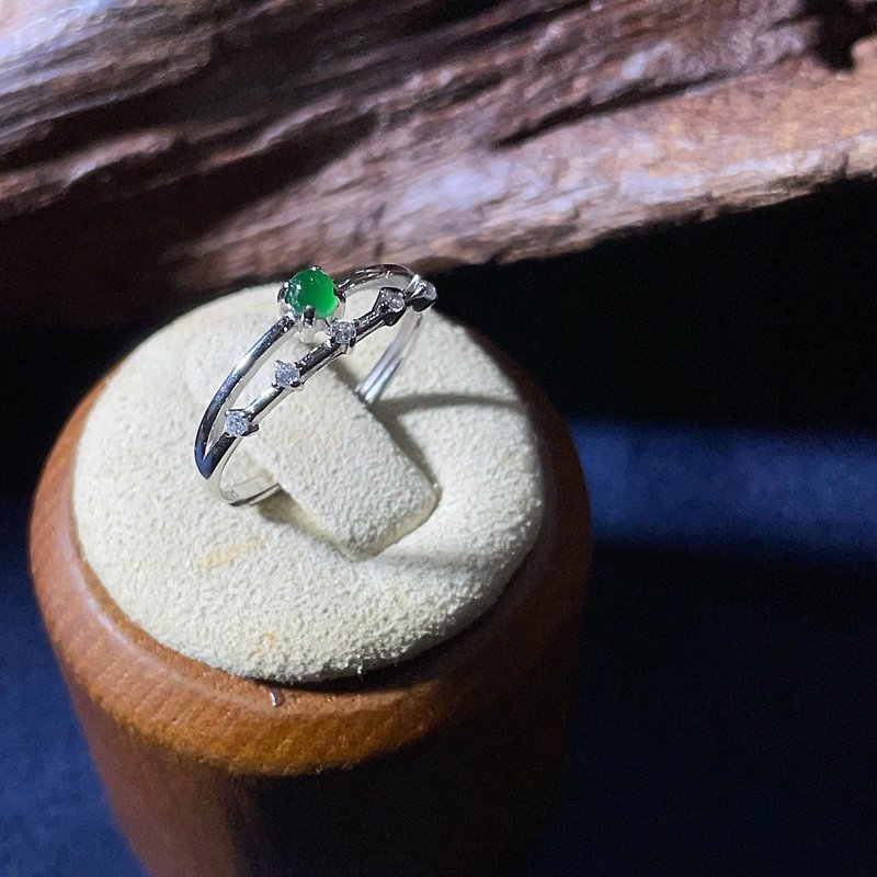 [Galaxy] 925 Light Jewelry Series--Bingyang Green Jade Cabochon Double Ring - แหวนทั่วไป - หยก สีเขียว