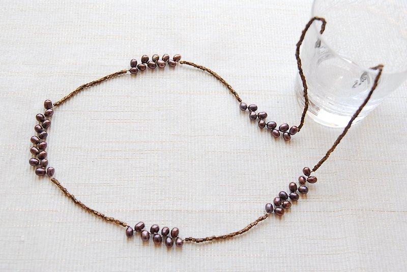 実りの秋のロングネックレス - 長頸鍊 - 珍珠 咖啡色