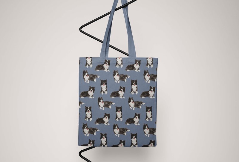 Border Collie Side Collie Puppy Canvas Tote Bag Tote Bag Canvas Bag Side Backpack Trash Bag - Handbags & Totes - Cotton & Hemp Gray