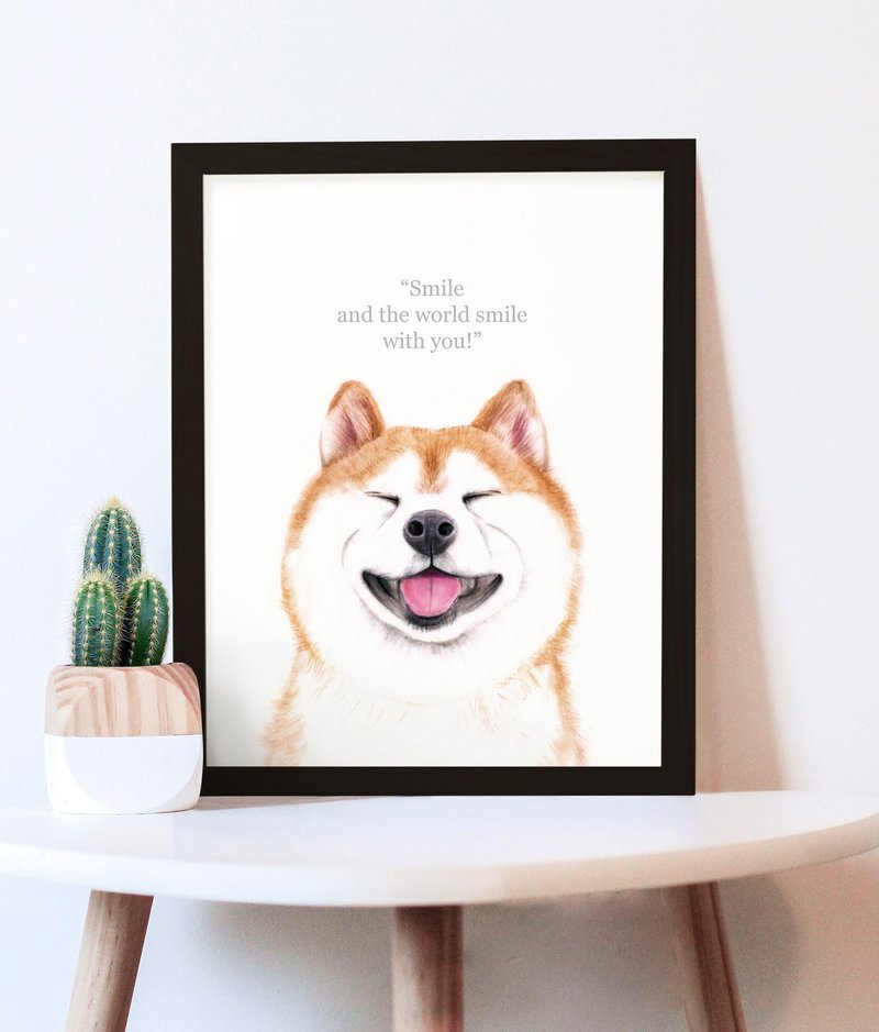 Dog Portrait Bedroom Restaurant Painting Pet Watercolor Copy Painting Decorative Painting Dog Gift Shiba Inu - โปสเตอร์ - กระดาษ หลากหลายสี