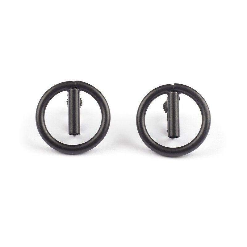 銅管焊接夾式耳環 Circle Brass Welding Earrings (霧黑) - 耳環/耳夾 - 其他金屬 黑色