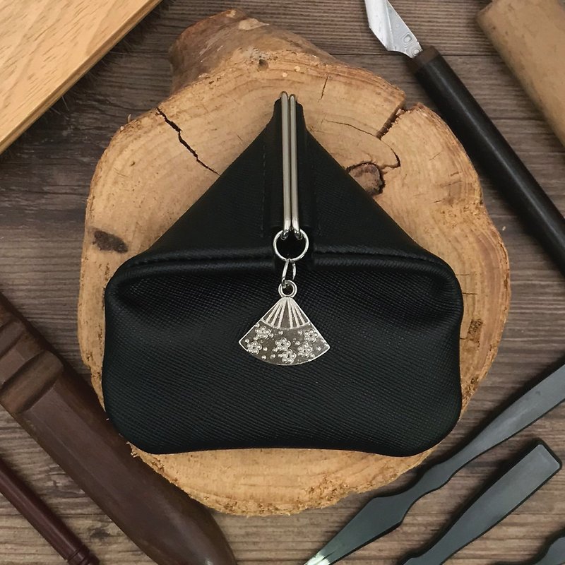 【Coins Bag】Black Saffiano | Japanese Style | Handmade Leather in Hong Kong - กระเป๋าใส่เหรียญ - หนังแท้ สีดำ