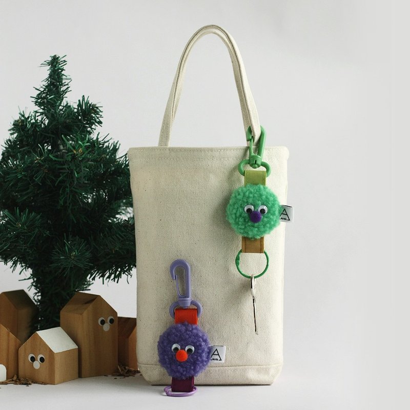 Sweet Pie Fuzzy Monster Charm Keychain / Purple / Green - Keychains - Other Materials Purple