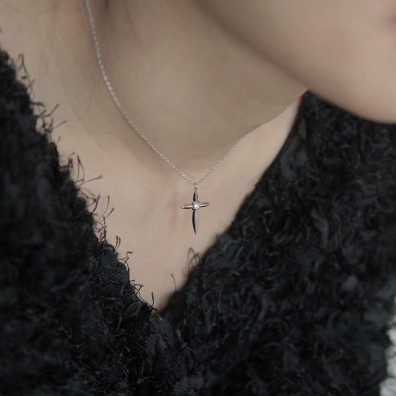 Shining Morning Star Cross Sterling Silver Necklace | Statement | Light luxury. Retro. Featured modeling - Necklaces - Sterling Silver Silver
