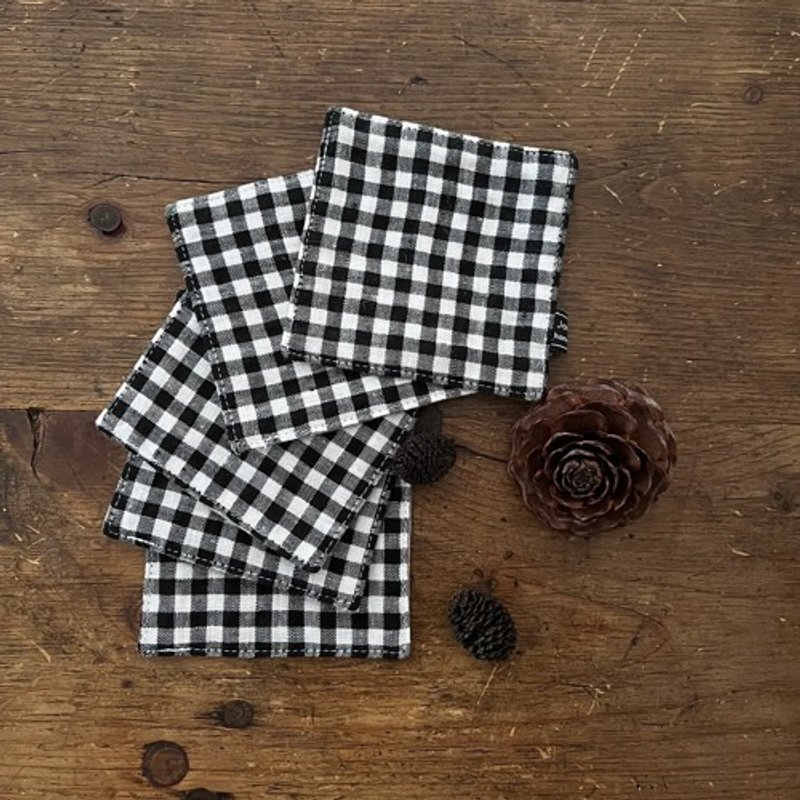 Linen coaster (gingham check) - ที่รองแก้ว - ผ้าฝ้าย/ผ้าลินิน 