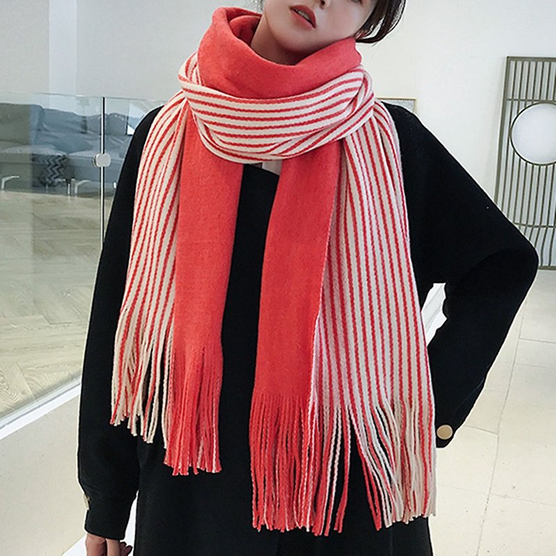 Christmas gift customizable embroidered lettering red striped scarf shawl Valentine's Day birthday gift - Knit Scarves & Wraps - Other Materials Red