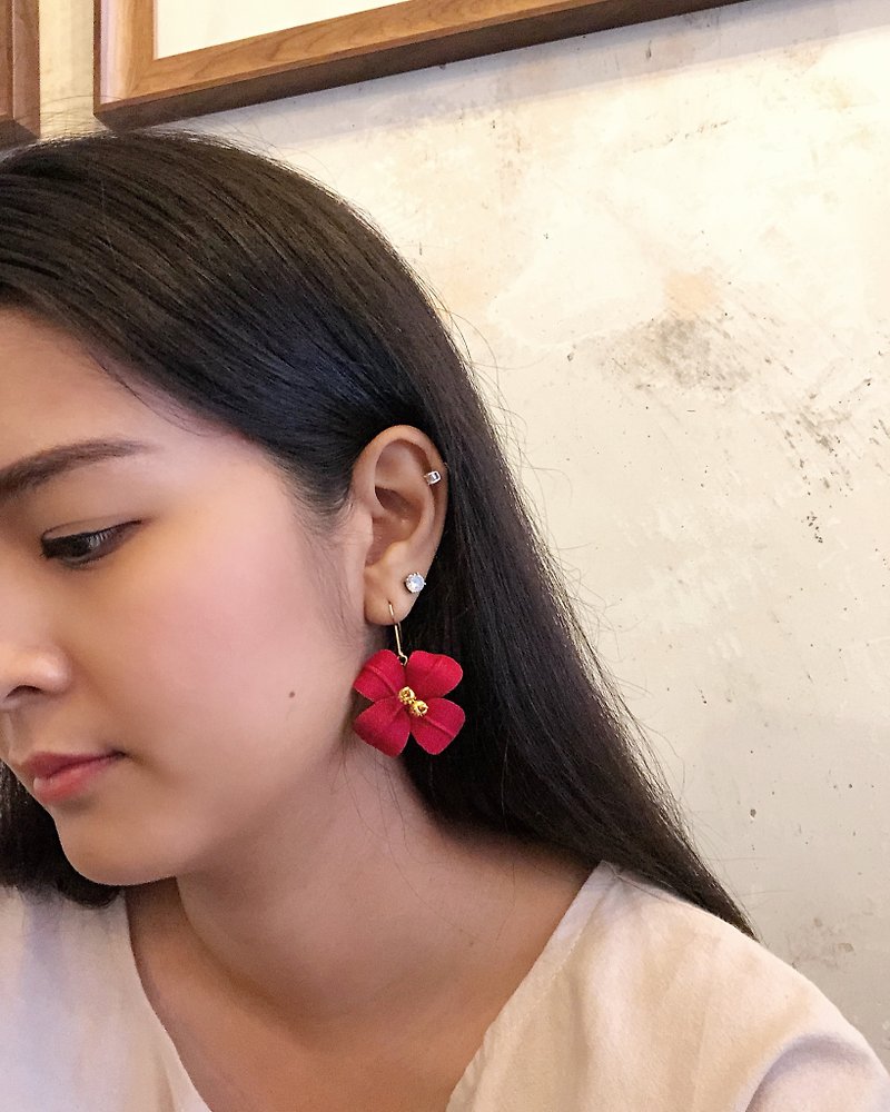 Thai silk earrings - Earrings & Clip-ons - Silk Red