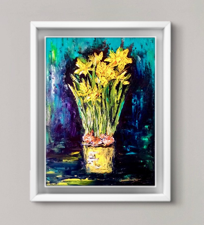 Daffodils Original Oil Painting on Canvas Board - 壁貼/牆壁裝飾 - 其他材質 